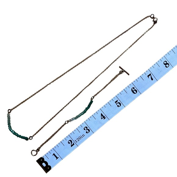 Ombre Emerald Beaded Curved Bar Gold Fill Necklace and Bracelet Set May Birthday - Picture 8 of 16